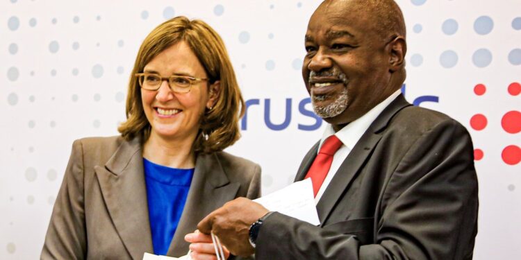 Kaa Board Chair Caleb Kositany With Brussels Airlines Ceo Dorothea Von Boxberg During The Relaunch Of The Direct Flights To Nairobi. Photo/Kaa.