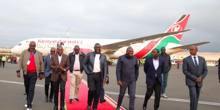 President William Ruto Shakes Hands With  Senate Majority Leader Aoron Cheruiyot After Arriving Into The Country On Monday, June 17,2024. Photo/Courtesy. Gachagua