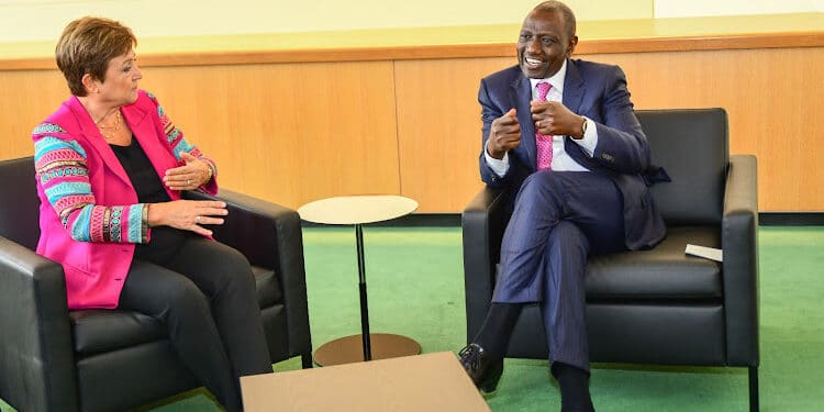 President William Ruto Having A Chat With Imf Md Kristalina Georgieva In New York City On September 20, 2023. Photo/ Pcs