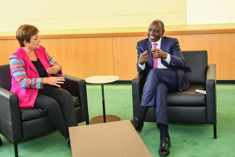 President William Ruto Having A Chat With Imf Md Kristalina Georgieva In New York City On September 20, 2023. Photo/ Pcs