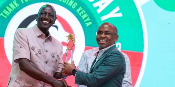 Safaricom Responds To Claims Of Sharing Customers' Private Information Safaricom Ceo Peter Ndegwa With President Ruto. Photo/Courtesy
