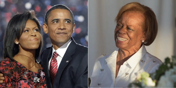 Side To Side Photo Of Barack Obama With His Wife Michelle And His Mother In Law The Late Mrs. Marian Robinson. Photo/Courtesy