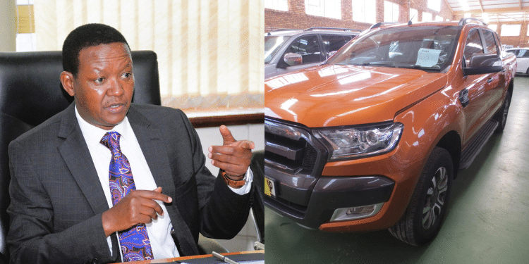 A Side-To-Side Photo Of Tourism And Wildlife Cabinet Secretary Dr. Alfred Mutua (Left) And Motor Vehicle (Right). Photo/Courtesy