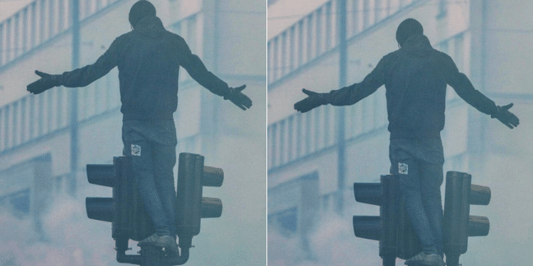 A Collage Of Man Pictured Perching On A Traffic Light Post In Nairobi Cbd. Gen Z