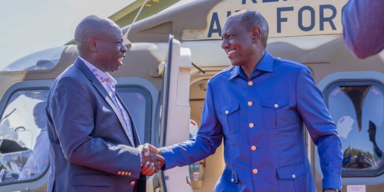 Deputy President Rigathi Gachagua Welcomes President William Ruto At Ndogino Primary School On July 14, 2024. Photo/Courtesy.