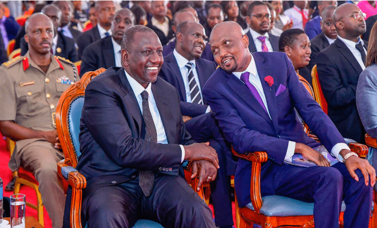 President William Ruto With Trade Cabinet Secretary Moses Kuria During The Funeral Service Of The Latter'S Sister In Gatundu South, Kiambu County. Photo/ Pcs