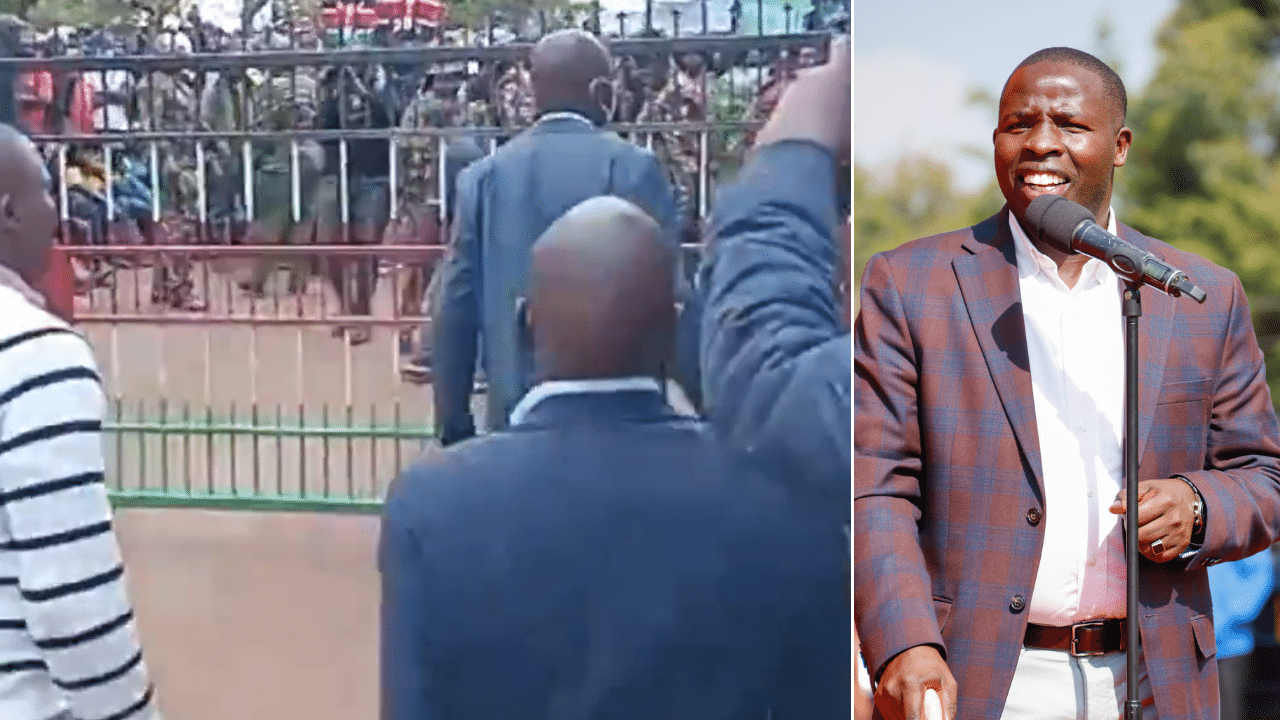 A Side-To-Side Photo Of Youths At Nandi Governor’s Office (Left) And Nandi Governor Stephen Sang (Right). Photo/ Sang(X)