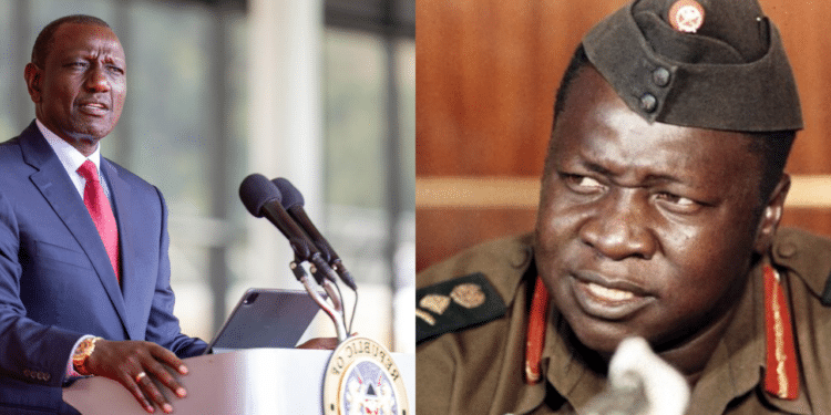 A Side-To-Side Photo Of President Ruto (Left) And Ugandan Dictator Idi Amin. Photo/Courtesy