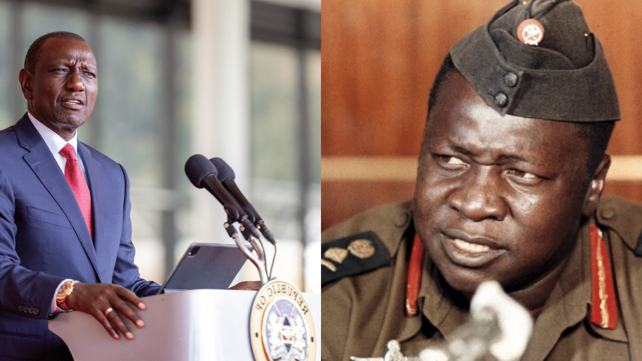 A Side-To-Side Photo Of President Ruto (Left) And Ugandan Dictator Idi Amin. Photo/Courtesy
