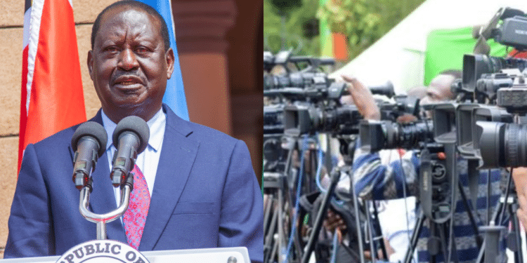 Odm Breaks Silence Over Attack Of Journalists By Goons A Side-To-Side Photo Of Odm Leader Raila Odinga (Left) And Journalists At A Previous Presser. Photo/Courtesy