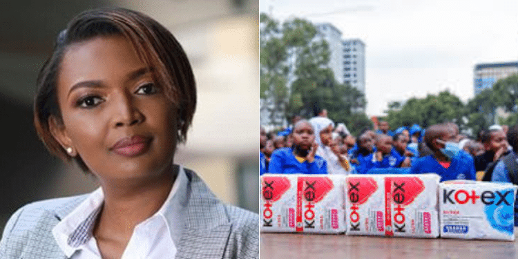 Kotex Responds To Karen Nyamu'S Partnership Claims Side To Side Photo Of Karen Nyamu And A Pupils During A Sanitary Towel Drive. Photo/Courtesy