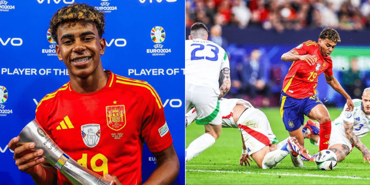 Lamine Yamal:16-Year-Old Spaniard Taking Over Soccer With Over 10 Records Lamine Yamal Becomes The Youngest Player Ever To Win Man Of The Match In Uefa Game And The Spaniard Challenging Italian Players. Photo/ Yamal