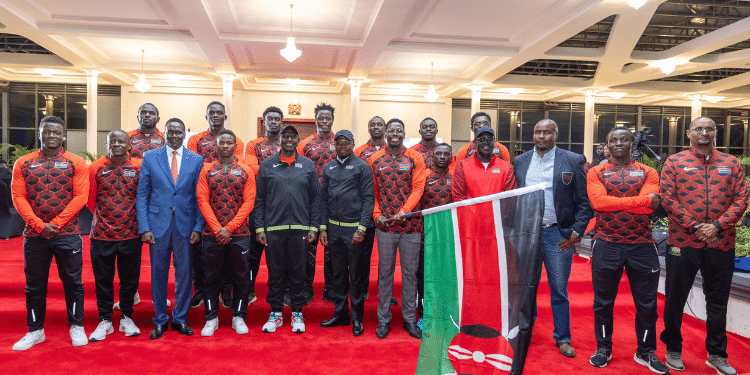 President William Ruto And Cs Ababu Namwamba Flags Off Our 79-Member National Olympics Team, State House Nairobi On July 5. Photo/ Pcs