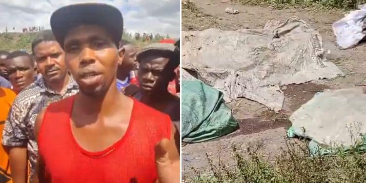 Collage Of A Youth Present At The Scene And The Retrieved Bodies In Sacks. Photo/Courtesy