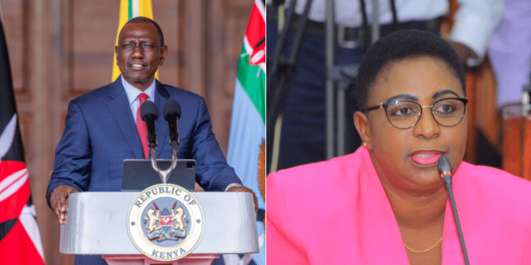 A Side To Side Photo Of President William Ruto And Former Genger Cs Aisha Jumwa. Photo/ Courtesy