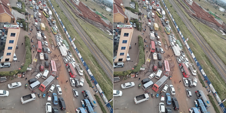 A Side-To-Side Photo Of Traffic Snarl Up Along Jogoo Road. 