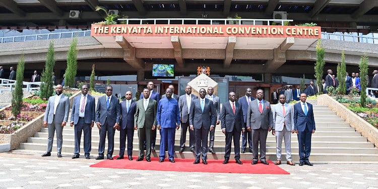 President William Ruto, Odm Leader Raila Odinga And Other Leaders From Both Kenya Kwanza And Azimio Coalition At Kicc After Signing Of Iebc Bill Into Law On Tuesday, July 9, 2024. Image: Pcs