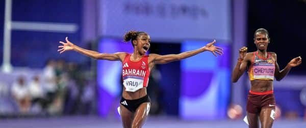 Bahrain'S Winfred Yavi After Winning The Women’s 3000M Steeplechase Race At The Paris 2024 Games On Tuesday, August 6, 2024. Photo/Courtesy.