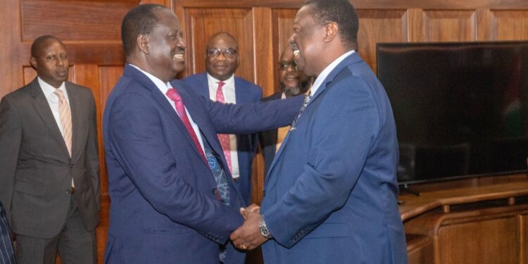 Mudavadi Ropes In Odm As Anc Approves Merger With Uda Former Prime Minister Raila Odinga With Prime Cs Musalia Mudavadi During A Meeting On July 5, 2024. Photo/Odm.
