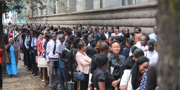 Jobseekers Lining Up For Interviews In Nairobi.