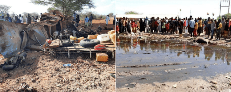 Photo Collage Of A Scene Of An Ied Explosion And Residents Surrounding The Ied Explosion Scene In Mandera. Photo/Courtesy Police
