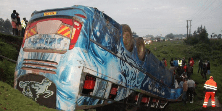 Simba Coach Bus Accident At Migaa Along The Nakuru-Eldoret Highway. Photo/Courtesy Police