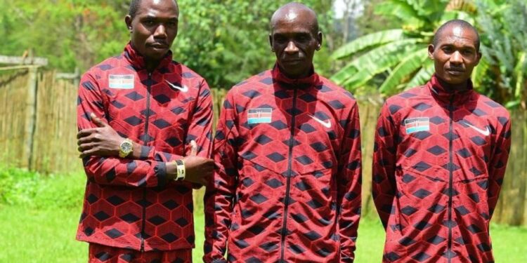 Kenya'S Paris Olympics Marathon Team Benson Kipruto, Eliud Kipchoge &Amp; Alexander Mutiso . Photo: Olympicske