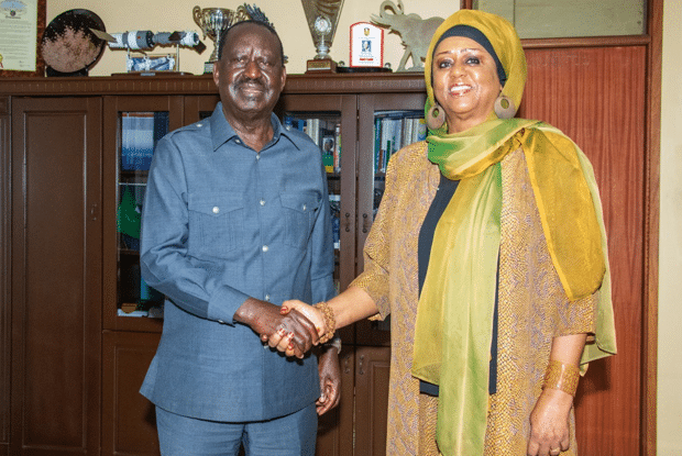 Opposition Chief Raila Odinga And Former Somalia Foreign Affairs Minister Fawzia Yusuf Adam On August 9, 2024. Photo/ Raila X