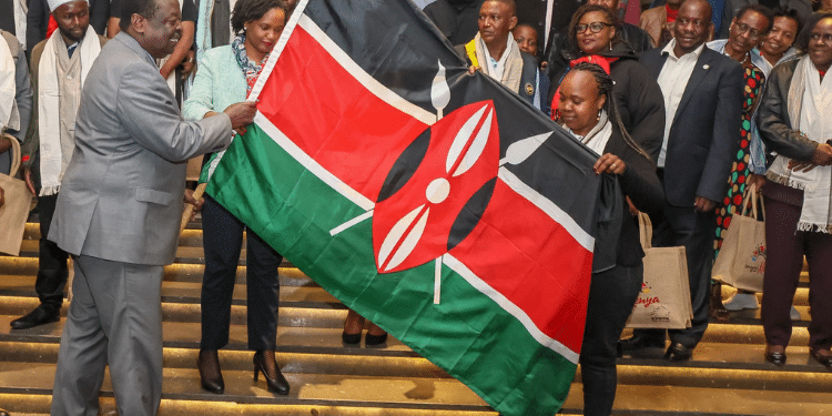 Prime Cs Musalia Mudavadi Flags Off A Batch Of 67 Teachers Dispatched To The Us After Securing Opportunities In American Schools. Photo/Opcs