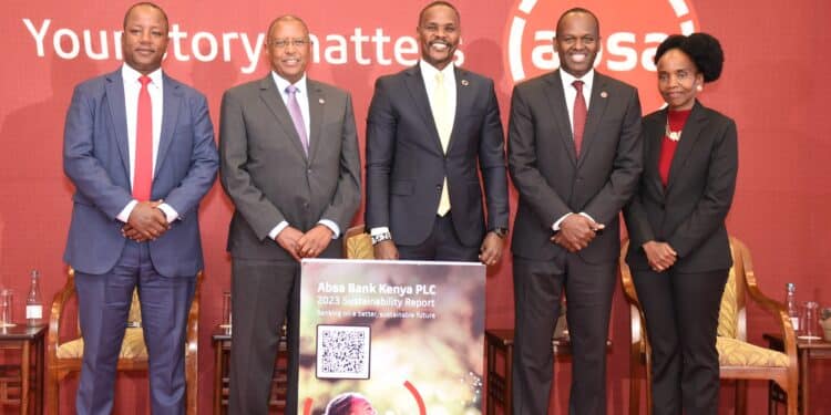 Absa Bank Kenya Cfo Yusuf Omari, Board Chairman Charles Muchene, Environment Ps Dr. Eng. Festus Ngen'O, Absa Bank Kenya Md &Amp; Ceo Abdi Mohamed, And Country Credit Director Christine Mwai-Marandu. Photo/ Absa