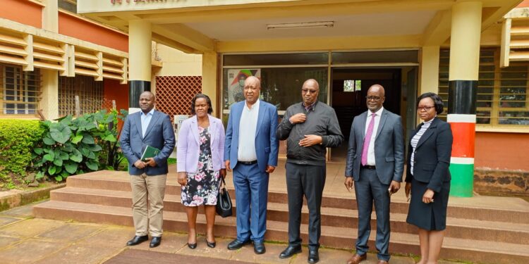 Nyamira Governor Amos Nyaribo With Other Officials Outside The County Headquarters.  Photo/ Nyamira County Website.