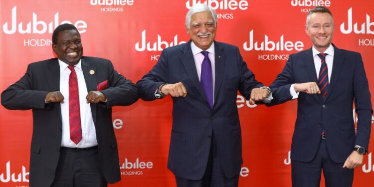 Jubilee Holdings Limited Regional Ceo Julius Kipngetich, Group Chairman Nizar Juma And Chief Operating Officer Juan Cazcarra. Photo/Jubilee Insurance. 