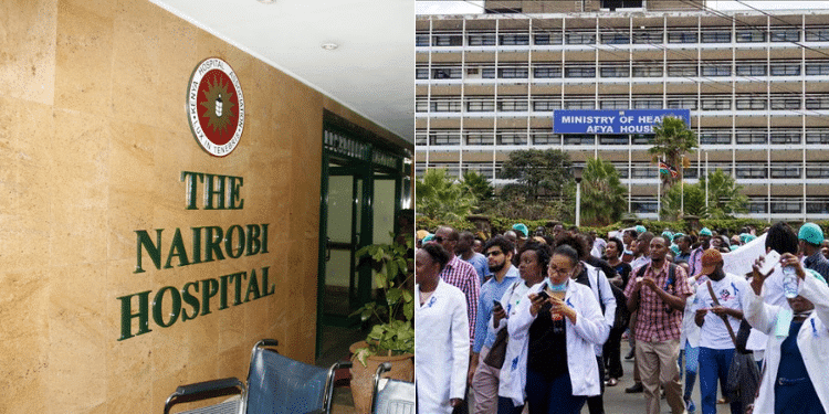 Kawira Mwangaza’s Officer Given 7-Day Ultimatum Over Month-Long Health Paralysis A Photo Collage Of Nairobi Hospital Entrance And Healthcare Workers During A Previous Strike. Photo/ File/ Recep Canik - Anadolu Agency.
