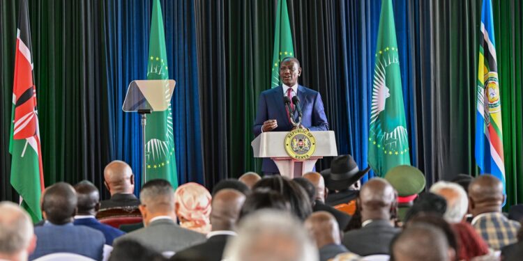 President William Ruto And Kenya'S Former Prime Minister Raila Odinga During Auc Bid Launch At State House Nairobi. Photo/Pcs.