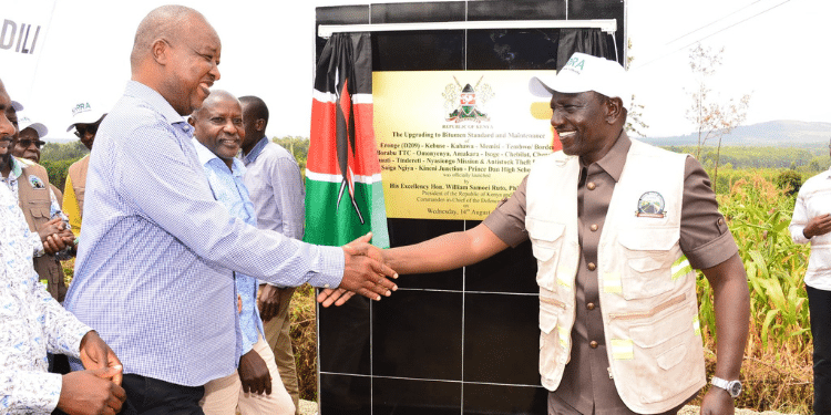 Nyamira Governor Faces A Second Impeachment, Petition Filed Nyamira Governor, Amos Nyaribo And President William Ruto Launching A Development Project. Photo/Nyamira Media Team.