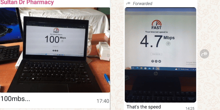 Hotos Comparing Intenet Speed Posted By Murang’a County Governor Irungu Kang’ata. Photo/ Kang’ata X.