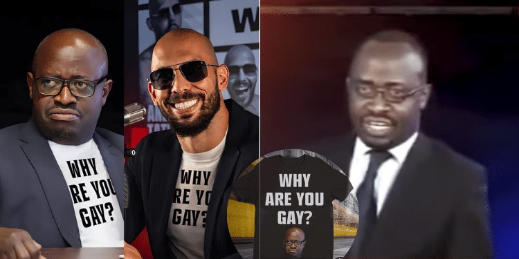 Ugandan Journalist, Simon Kaggwa Njala Launches “Why Are You Gay?” T-Shirt Simon Kaggwa And Andrew Tate Wearing Why Are You Gay T-Shirt. Photo/ Kagwa
