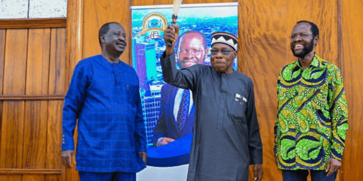 Odm Leader Raila Odinga, Former Nigeria President Olusegun Obasanjo And Kisumu Governor Anyang' Nyong'O In Kisumu.
