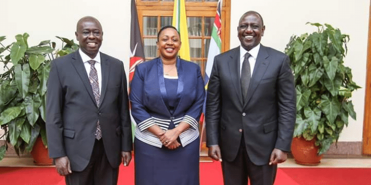 President William Ruto , Deputy President Rigathi And Nominated Mp Sabina Chege At State House On January 23, 2023. Photo/ Pcs.