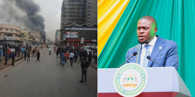 Sakaja Issues Way Forward Concerning Wakulima Traders Relocation Traffic Along Haile Selassie Avenue Affected As Fire Breaks Out At Nairobi’s Wakulima Market In The Central Business District And Governor Sakaja. Photo/Edgarwabwire X. Sakaja