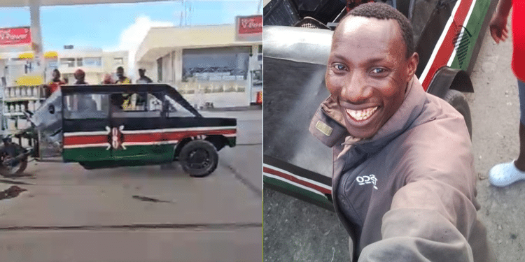 Details Of Trending Made In Kenya 3-Wheeled Car Worth Ksh500,000 A Photo Collage Of Kenny Saota And The Car. Photo/Kenny Saota.