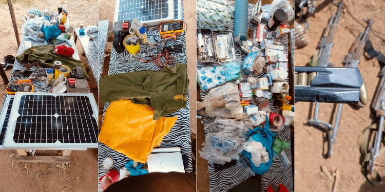 A Collage Showing Ammunitions, Deadly Explosive Making Materials, Mobile Phones, Assorted Medical Supplies, Food Items, Portable Solar Panels And Communication Gadgets Recovered During The Operation. Photo/Ctp Kenya