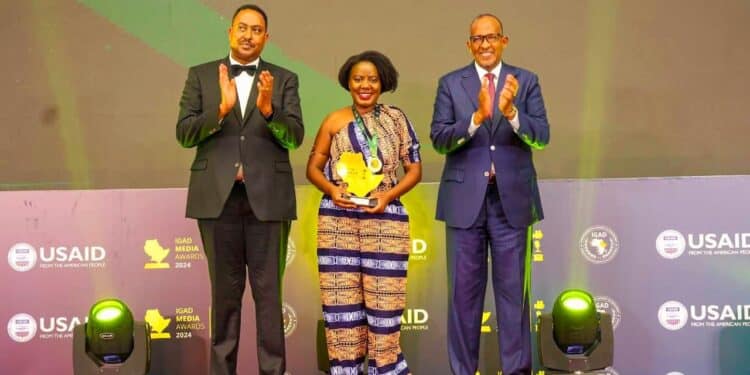 Sharon Barang'A Receives An Award. Photo/ Sharon Facebook