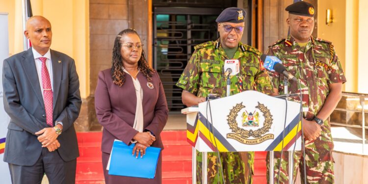 Dig Eliud Lagat Addressing The Press On October 30, 2024, At Nps Headquarters Accompanied By Ps State Department For Gender And Affirmative Actionanne Wang'Ombe Dig Administration Police Service Gilbert Masengeli, And Director Dci Mohamed I. Amin. Photo/ Nps. Police
