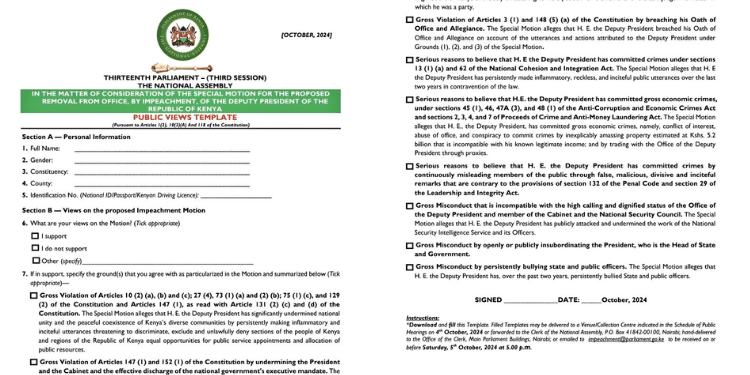 Gachagua Impeachment: Public Participation Form Published