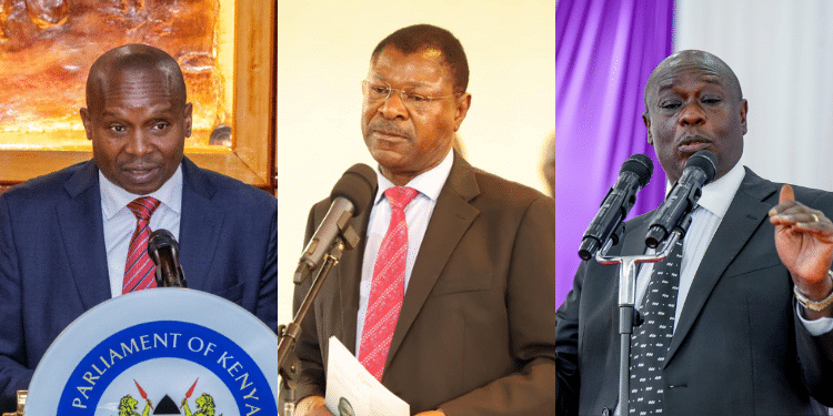 From Left: Appointed Dp Kithure Kindiki, National Assembly Moses Wetangula And Impeached Dp Rigathi Gachagua. Photo/Kindiki X, Parliament/ Gachagua X. Ruto