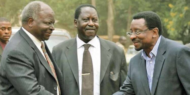 A Past Photo Of Siaya Governor James Orengo With Late President Mwai Kibaki And Former Prime Minister Raila Odinga. Photo/ Kenua Yearbook Editorial Board.