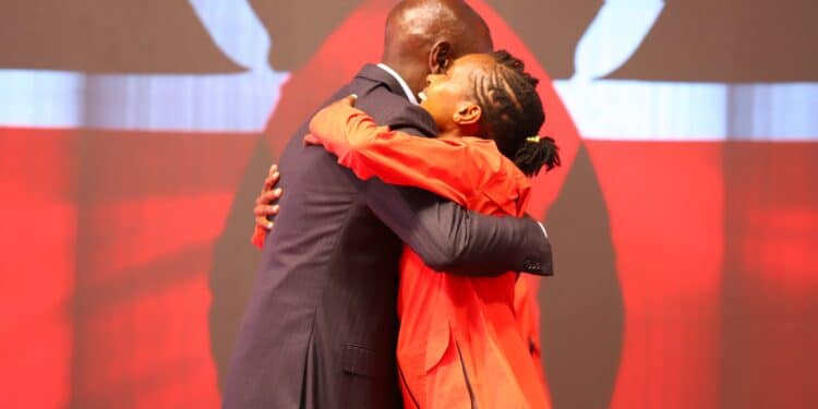 Kenyan University Honors Faith Kipyegon In A Special Way President William Ruto Hugs Elite Athlete Faith Kipyegon During An Event At State House. Photo/Pcs.