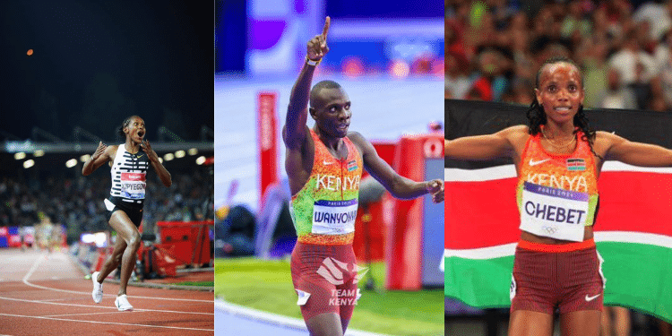 A Collage Of Faith Kipyegon, Emmanuel Wanyonyi And Beatrice Chebet. Photo: Kipyegon/Chebet/Wanyonyi X Accounts