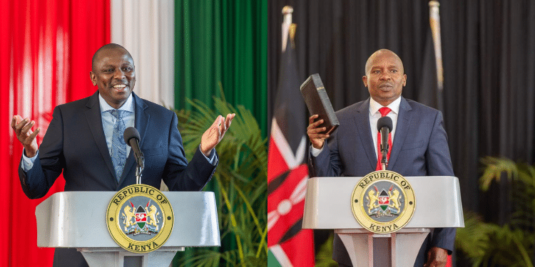 National Assembly Majority Kimani Ichung’wah Speaking During The Signing Of The Iebc Amendment Bill On July 9, 2024. Photo/ Ichung’wah X. A Photo Collage Of Deputy President Designate Kithure Kindiki And National Assembly Majority Kimani Ichung’wah. Photo/ Ichung’wah X.
